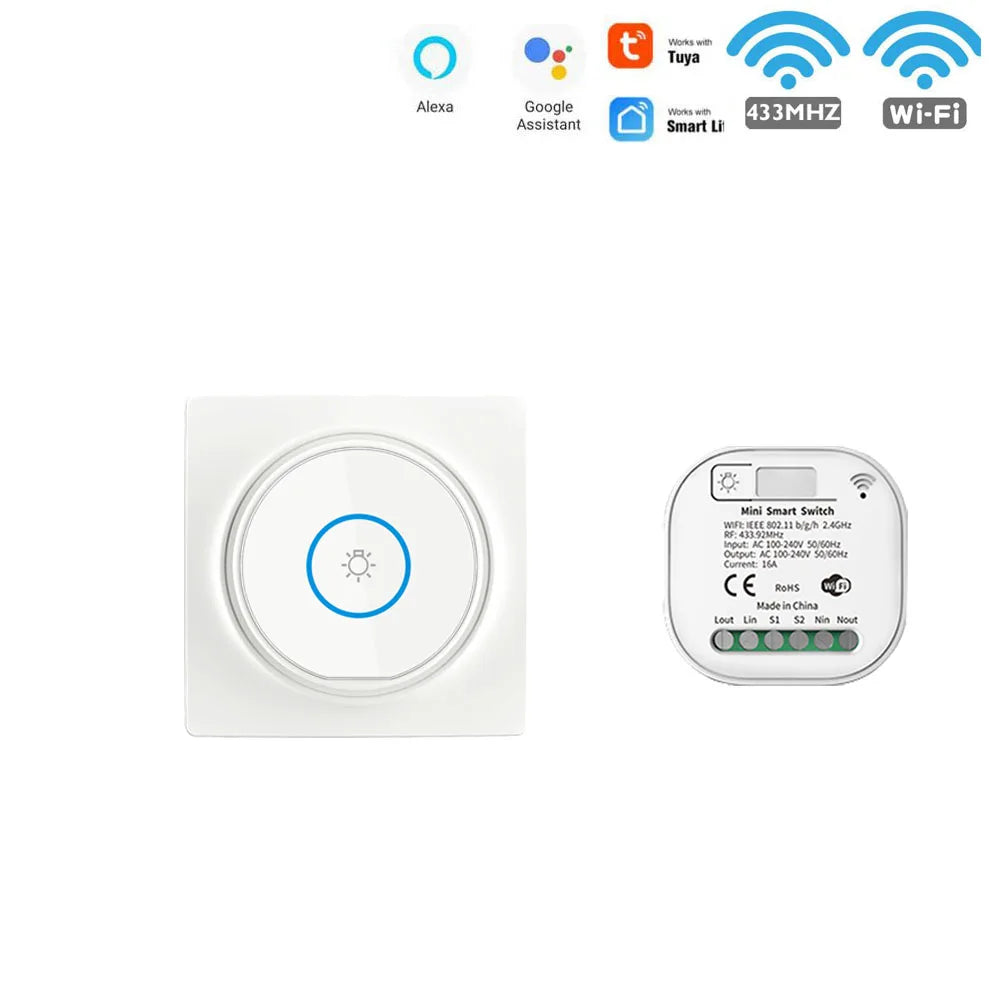 Smart Home WiFi and RF Smart Light Switch Kinetic Wireless Self Powered Wall Switch Remote Control 2Way Timing Module 220V 16A