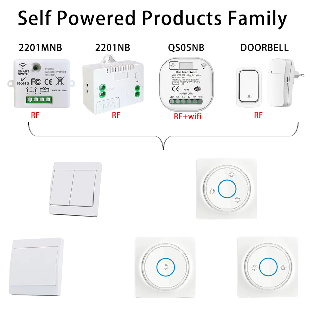 Smart Home WiFi and RF Smart Light Switch Kinetic Wireless Self Powered Wall Switch Remote Control 2Way Timing Module 220V 16A