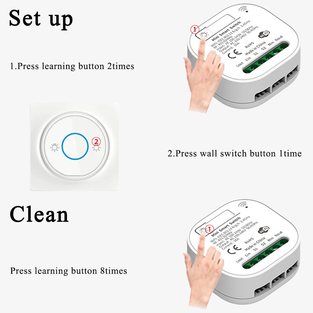 Smart Home WiFi and RF Smart Light Switch Kinetic Wireless Self Powered Wall Switch Remote Control 2Way Timing Module 220V 16A
