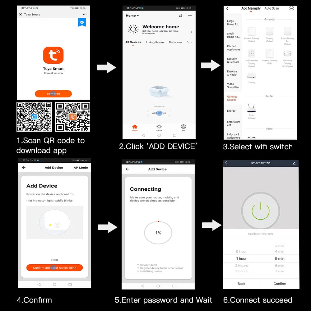 Smart Home WiFi and RF Smart Light Switch Kinetic Wireless Self Powered Wall Switch Remote Control 2Way Timing Module 220V 16A