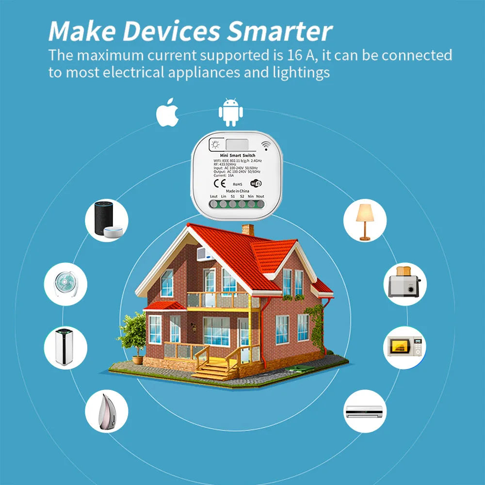 Smart Home WiFi and RF Smart Light Switch Kinetic Wireless Self Powered Wall Switch Remote Control 2Way Timing Module 220V 16A