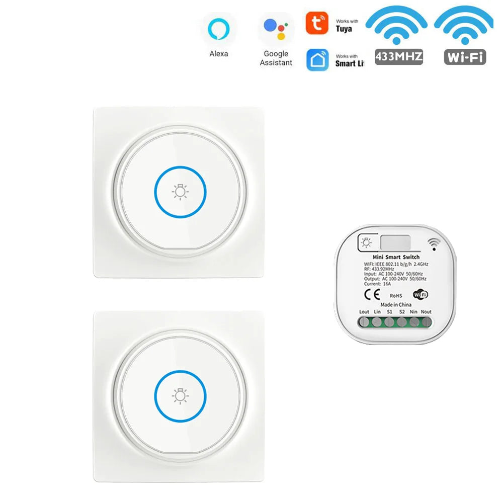 Smart Home WiFi and RF Smart Light Switch Kinetic Wireless Self Powered Wall Switch Remote Control 2Way Timing Module 220V 16A